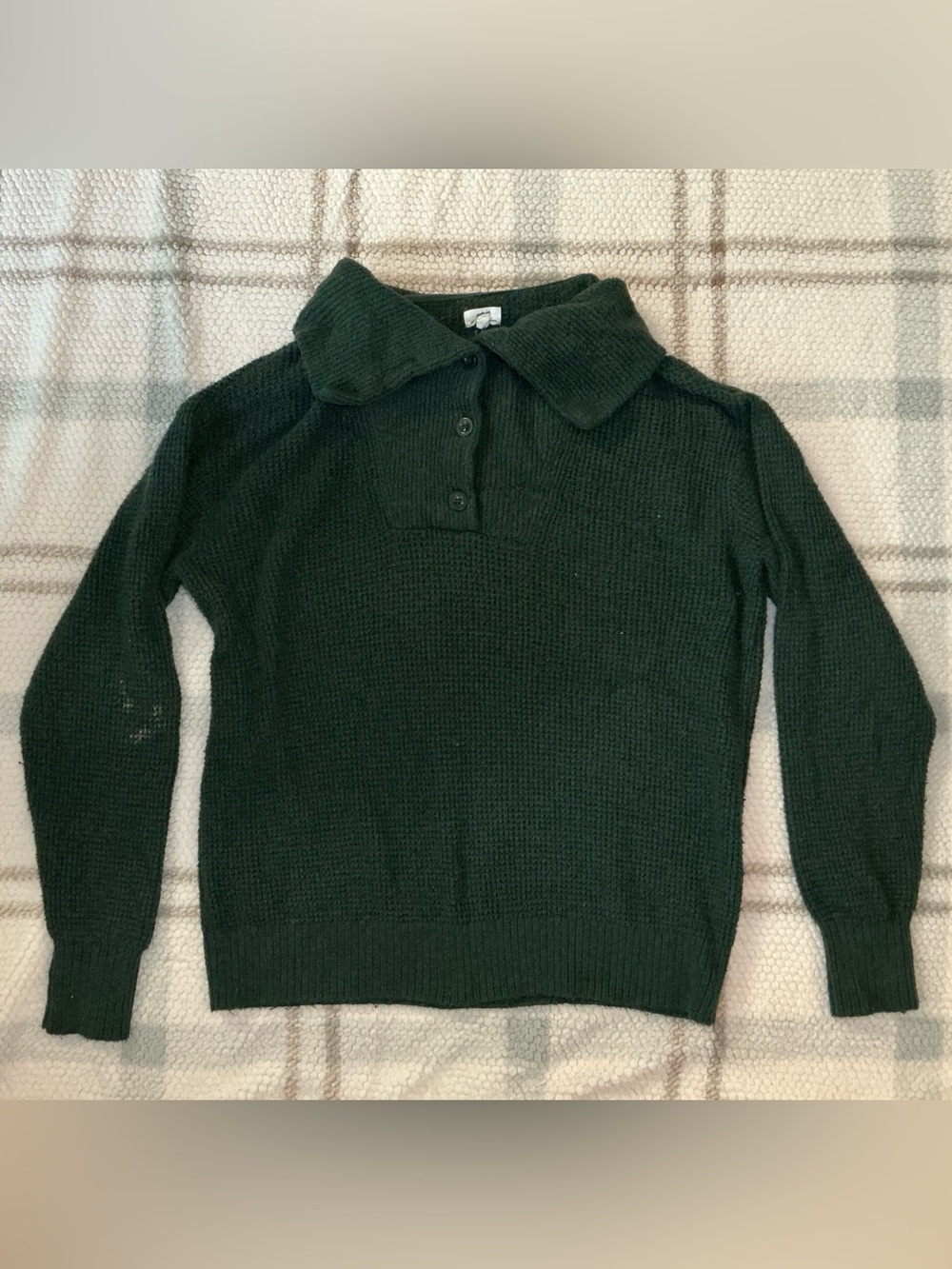 Aerie Dark Green V-Neck Collar Waffle Knit Sweater - Picture 3 of 9